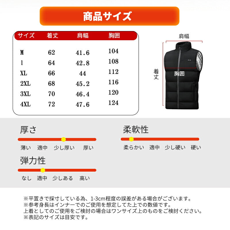 電熱ベスト 15箇所加熱 ヒーターベスト 加熱ベスト 前後独立 防寒 モバイルバッテリ別売り USB給電 薄型 洗濯可能 インナー 三段階調節 メンズ レーディ besuto-08