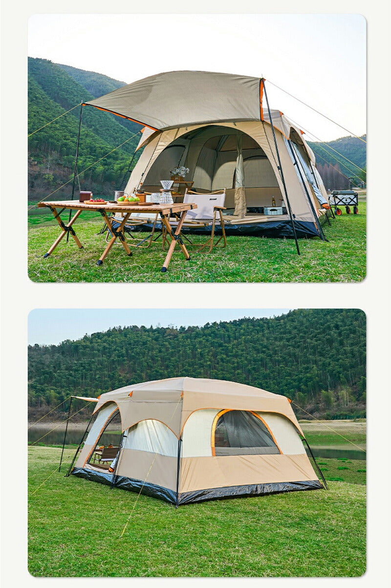 テント 大型 トンネルテント 430cm×300x200cm 2ルームテント 4人用 6人用 耐水 遮熱 UVカット シェルター キャンプテント ツールームテン tento-006-hd