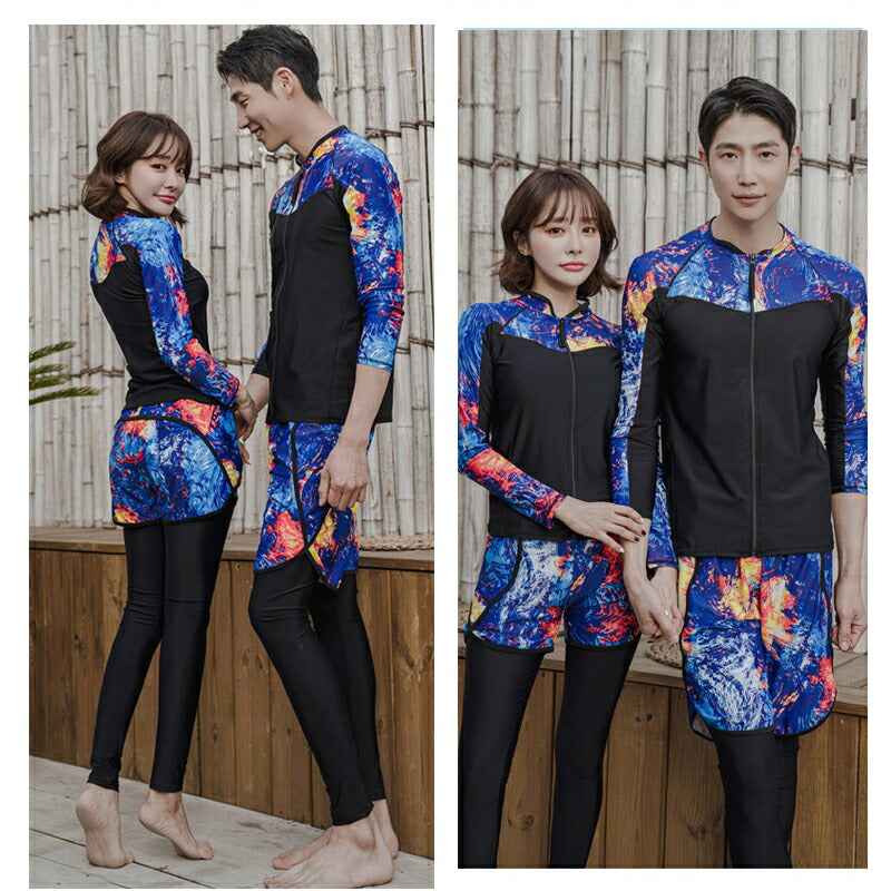 ペアルック メンズ トランクス 水着 レディース カップルお揃い ビーチ水着/S/M/L ビーチパンツ ラッシュガード付き ブラック トレーニング フィットネス swimsuit-053