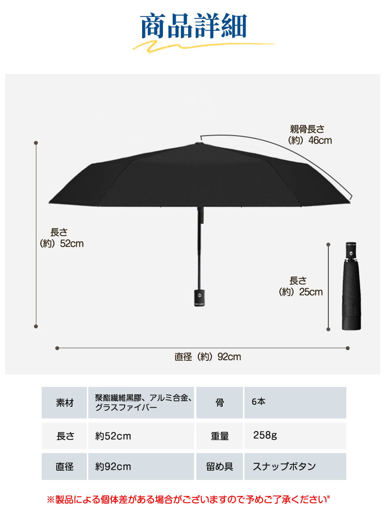 日傘 折りたたみ 3秒で収納!完全遮光 形状記憶 自動開閉傘 軽量 折りたたみ傘 ワンタッチ 自動開閉 親骨 6本骨 遮熱 涼しい 晴雨兼用 UVカット 頑丈 収納やすい 撥水加工 風に強い コンパクト