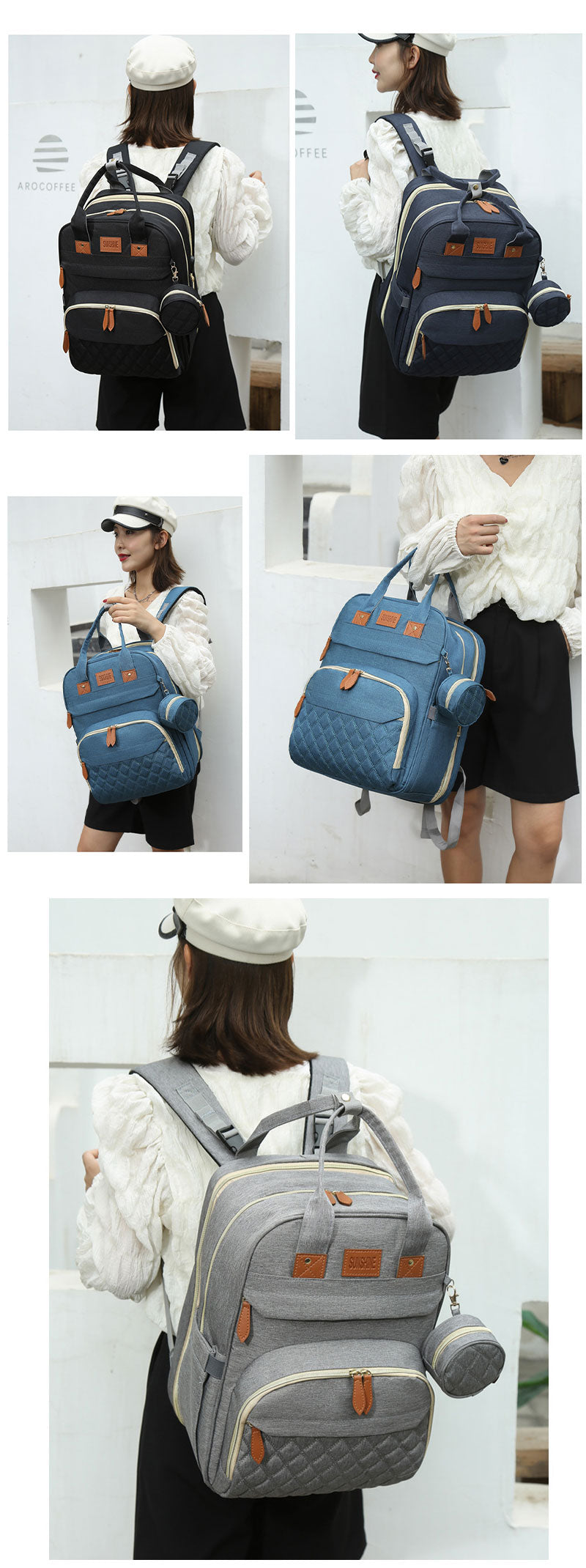 マザーズバッグ リュック ママバッグ ベビーベッド マザーズリュック 軽量 大容量 ポータブルベビーベッド おむつ交換 蚊帳付き USBポートポーチ付き mummy-bag-02