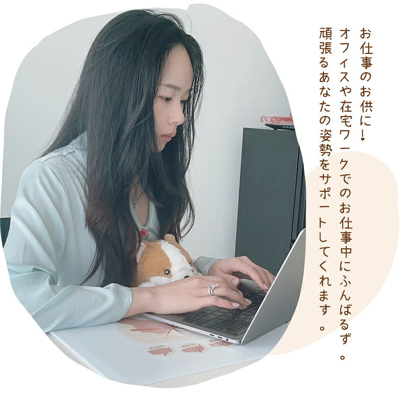 ぬいぐるみ 猫背矯正 かわいい 姿勢改善 姿勢 猫背 疲れ軽減 サポート デスク オフィス 学校 背筋 デスクワーク どうぶつ 塾 机 お腹 おなか 挟む はさむ クッション もふもふ 癒し