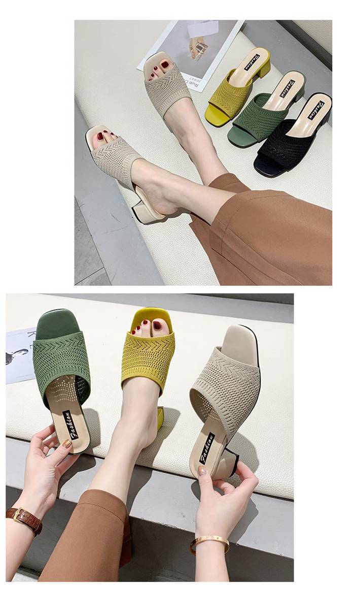 ミュール レディース ニットサンダル レディース つっかけ ハイヒール ニットミュール ヒール5cm ヒールサンダル オープントゥ 美脚 歩きやすい 軽い 脚長効果 痛くない おしゃれ キレイめ カジュアル 安定感 低反発 靴 母の日 夏コーデ