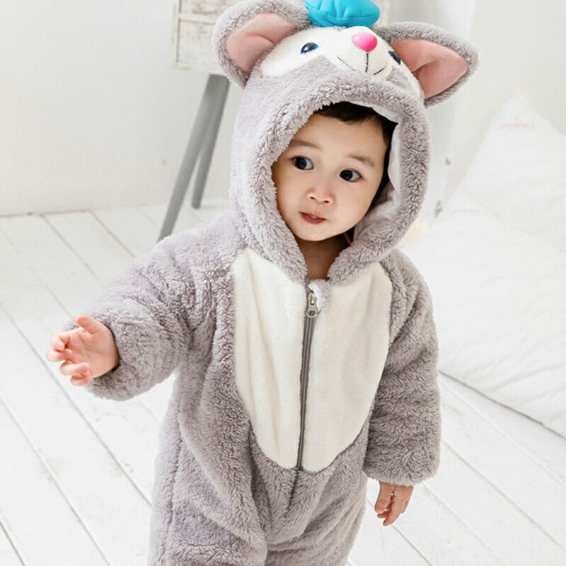 着ぐるみ キッズ ベビー コスプレ かわいい 防寒 保温 温かい くまさん 熊ジャンプスーツ ウェア パーカー ふわふわ ボア 裏起毛 綿 コットン 孫 クリスkbhdlj-2a
