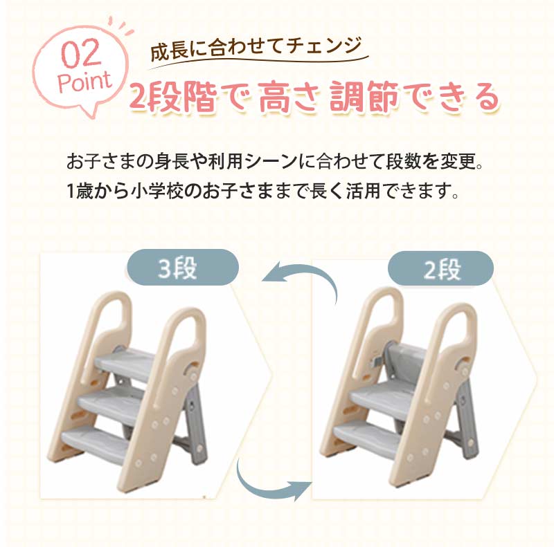 踏み台 子ども ステップ 折りたたみ 踏み台 高さ調節 2段 3段 ステップ台 幼児 台所 アイボリー ふみ台 子供 トイレ キッズ 足置き台 庭手洗い キッズfumidai-001