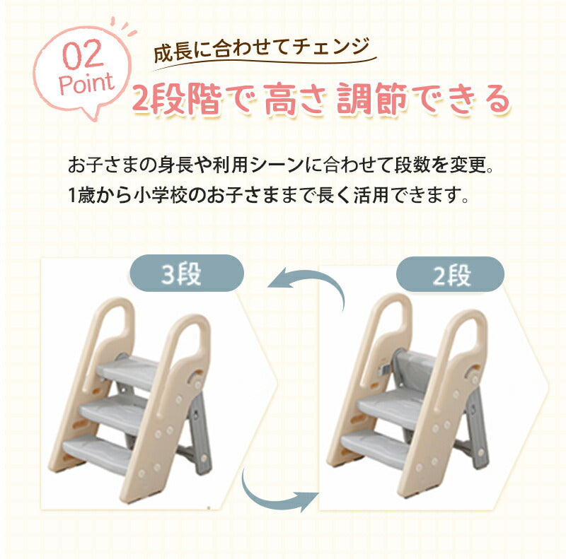 【クーポンで4480円★11日 23:59迄】踏み台 子供 キッズステップ　可変式　ステップ台　２段　3段階 脚立 はしご 幼児 足置き台  ふみ台 子ども 北0326-fumidai-001