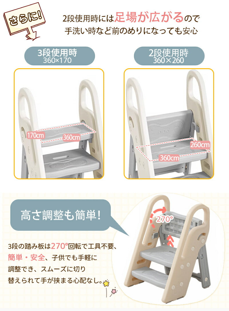 【クーポンで4480円★11日 23:59迄】踏み台 子供 キッズステップ　可変式　ステップ台　２段　3段階 脚立 はしご 幼児 足置き台  ふみ台 子ども 北0326-fumidai-001