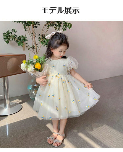 チュール ワンピース キッズ ドレス 半袖 女の子 結婚式 子供服 ベージュ ベビー服 春 夏 秋 フォーマル 膝丈 かわいい 子供 こども服 子ども服 子ども 七五三 ピアノ発表会 音楽会 演奏会 刺繍 キッズ服  シンプル おしゃれ