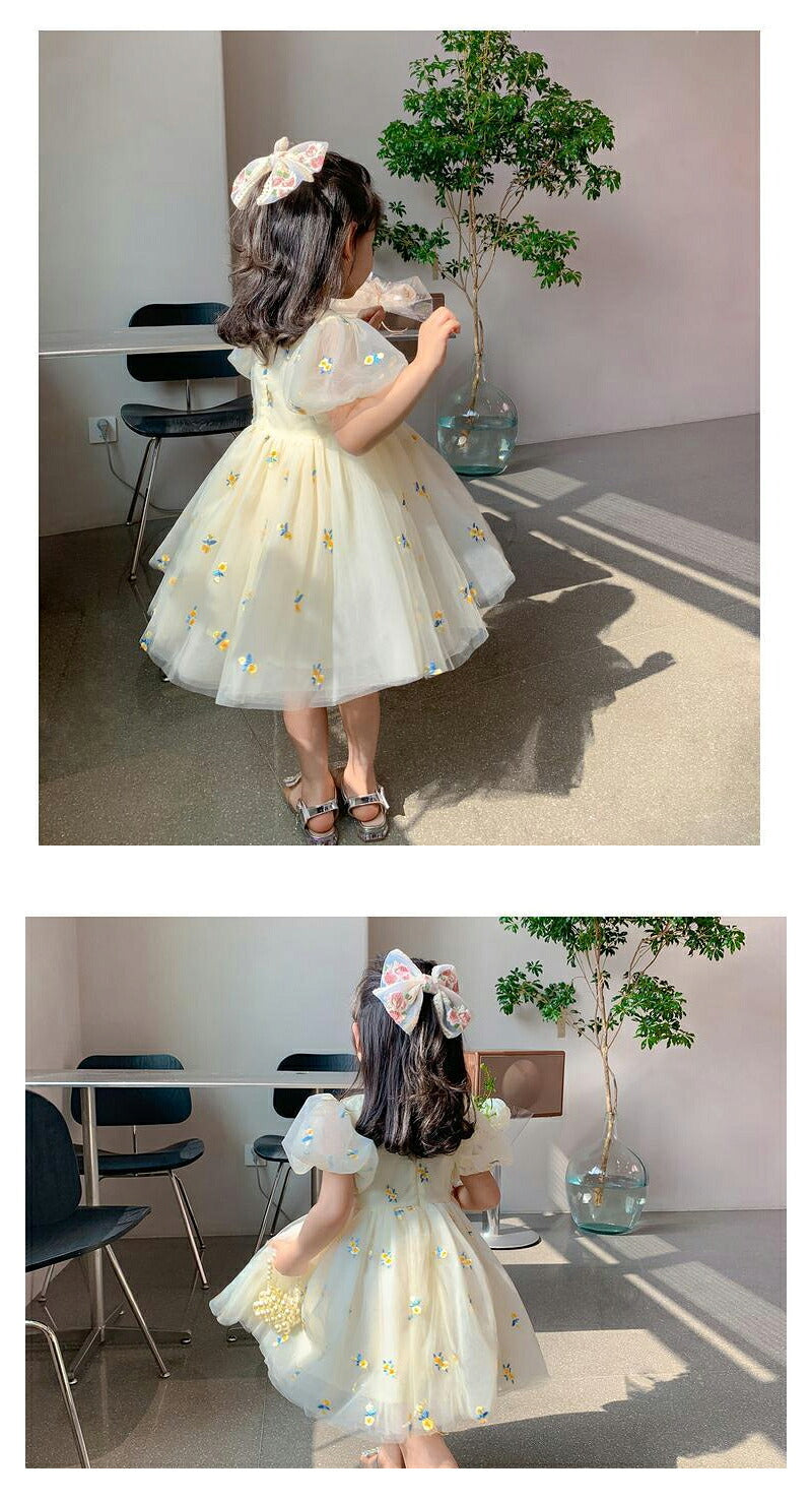 チュール ワンピース キッズ ドレス 半袖 女の子 結婚式 子供服 ベージュ ベビー服 春 夏 秋 フォーマル 膝丈 かわいい 子供 こども服 子ども服 子ども 七五三 ピアノ発表会 音楽会 演奏会 刺繍 キッズ服  シンプル おしゃれ