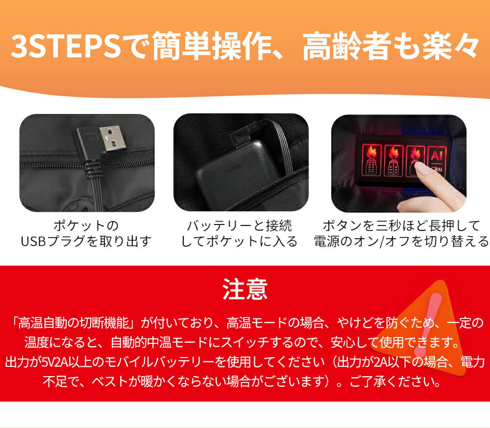 電熱ベスト日本製 21枚繊維ヒーター 20000mAhバッテリー 発熱ベスト 3段温度調整 防寒ベスト ヒーター 付きbesuto-201