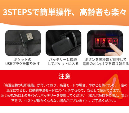 電熱ベスト日本製 21枚繊維ヒーター 20000mAhバッテリー 発熱ベスト 3段温度調整 防寒ベスト ヒーター 付き 加熱ベスト インナー usb 電気ベスト レディース メンズ 防寒 速暖 電熱ウェア 大きいサイズ 男女兼用