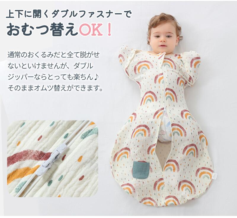 スワドル 着るおくるみ ベビー 綿100% 手が出せる スリーパー 安眠 モロー反射 足が出せる 出産祝い 赤ちゃん スワドル 寝袋 ぐずり 夜泣き 対策 奇跡okurumi-0012-1