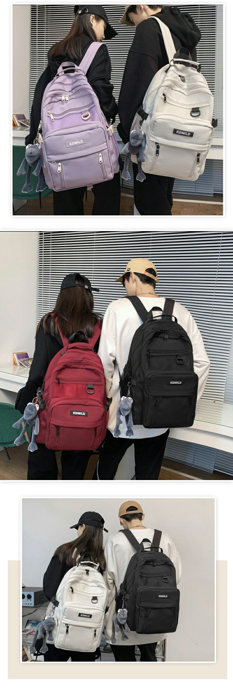 リュック 韓国リュック リュックサック 女子 通学 レディース バックパック メンズ ナイロン 大容量 軽量 撥水 A4 15.6 pc 2way ベルト付き kdmildbag-1001