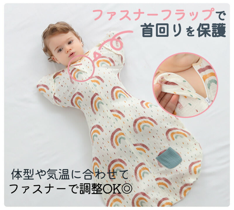 スワドル 着るおくるみ ベビー 綿100% 手が出せる スリーパー 安眠 モロー反射 足が出せる 出産祝い 赤ちゃん スワドル 寝袋 ぐずり 夜泣き 対策 奇跡okurumi-0012-1