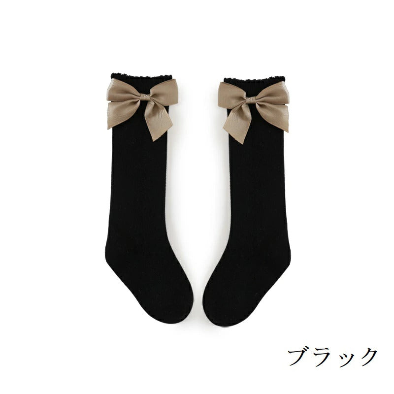 靴下 3足セット ソックス ハイソックス ロング 子供用靴下 子供 こども キッズ ベビー 男の子 女の子 膝下丈 ひざ下丈 ボーダー 黒 おもしろ おしゃれ 女児 幼稚園 女の子 小学生 通園 通学 メロー リボン 幼児 クルー丈 白