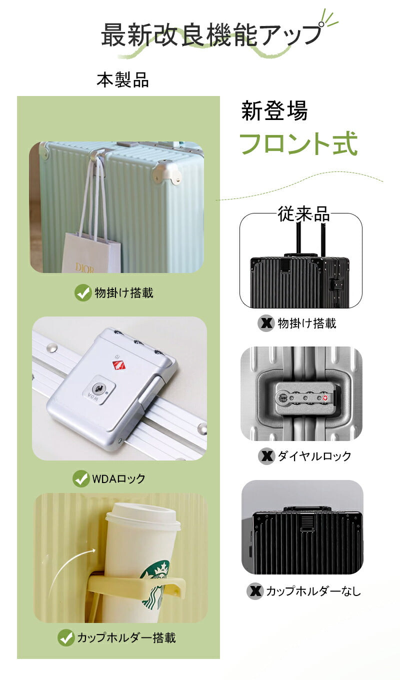 スーツケース Mサイズ キャリーケース キャリーバッグ 機内持ち込み トランクケース USBポート付き カップホルダー フレームタイプ  軽量 静音 24インチ 60L 大容量 5泊7日 出張 短途旅行 メンズ かわいい 旅行かばん  海外 卒業旅行