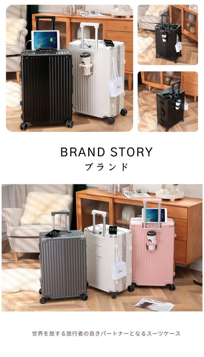 スーツケース 機内持ち込み USBポート付 カップホルダー キャリーバッグ レディース かわいい Sサイズ Mサイズ トランク 泊まる 超軽 TSAロック搭載 大容量 修学旅行 海外旅行 GOTOトラベル 国内旅行 ジッパーM