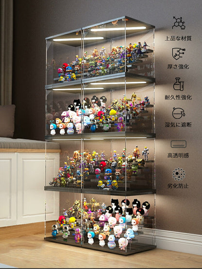 フィギュアケース LEDライト 収納 高品質 コレクションケース コレクション ボックス クリアケース 透明展示ケース 積み重ね可能 扉付き 組み立て式 透明 アクリル ケース コレクションケース コレクションボックス アクリルケース
