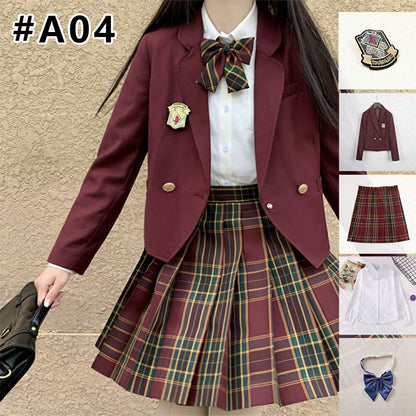 入学式 卒業式 スーツ 女の子 6点セット小学生 子供服 中学生 高校生 大きいサイズ ジャケット お受験 卒業式服  発表会 ブラウス スカート リボン エンブレム フォーマルスーツ 卒服 ジュニアスーツ ブラックフォーマル