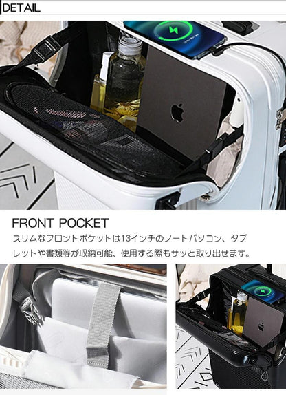 スーツケース フロントオープン 機内持ち込み Sサイズ ファスナータイプ USBポート付き キャリーケース 軽量 トップオープン 前開き キャリーバッグ ビジネス 出張 旅行 メンズ かわいい 静音 ブラック トランクケース 小型 大容量