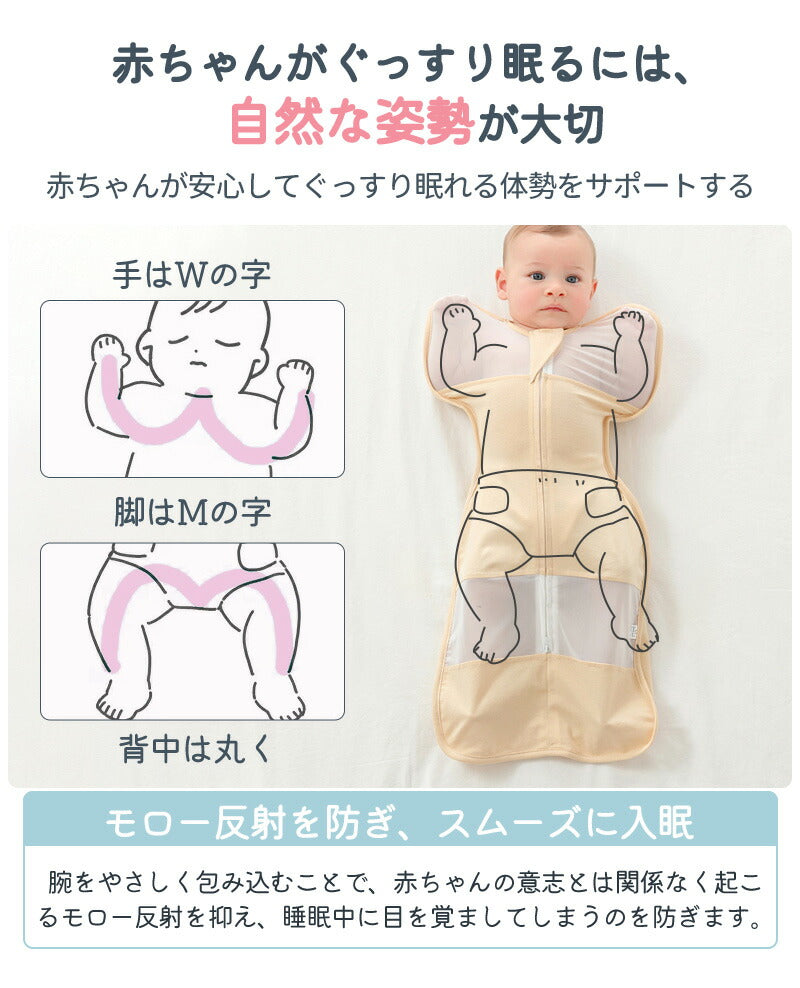 スワドル おくるみ  夏用スワドル 着るおくるみ 手が出せる すわどる  赤ちゃん メッシュ 手が出る アップ 綿100% 新生児 涼しい モロー反射 l 大きokurumi-0014