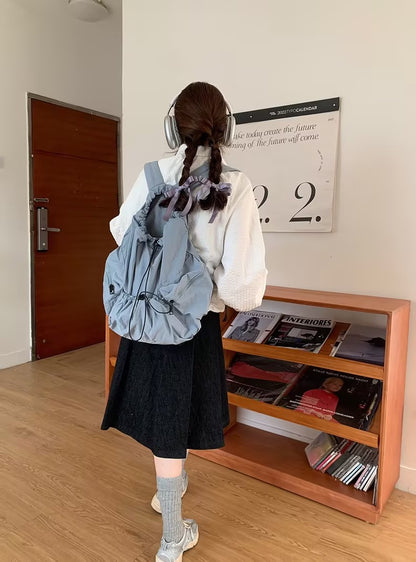 リュック ショルダーバッグ レディース ドローストリング かわいい 学生 軽量 通勤 通学 ジップ ポケットいっぱい リュックサック バックパック 韓国人気 新学期 入学祝い おしゃれ カジュアル ブラック ブルー