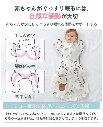 スワドル おくるみ 着るおくるみ ベビー 手が出せる ガーゼ スリーパー 安眠 モロー反射 コットン 出産祝い 赤ちゃん 寝袋 ぐずり 夜泣き 対策 新生児 ひっかき防止 可愛い シンプル おしゃれ 寝かしつけ 秋 冬 すわドル グッズ 女の子