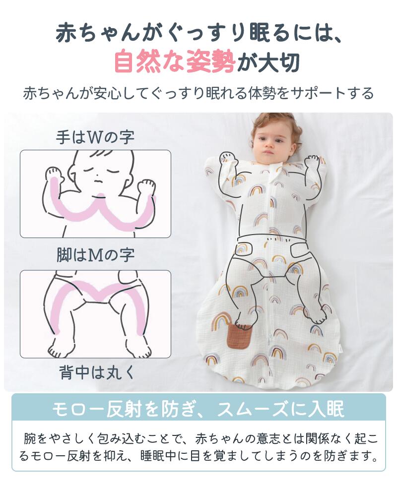 スワドル 着るおくるみ ベビー 綿100% 手が出せる スリーパー 安眠 モロー反射 足が出せる 出産祝い 赤ちゃん スワドル 寝袋 ぐずり 夜泣き 対策 奇跡okurumi-0012-1