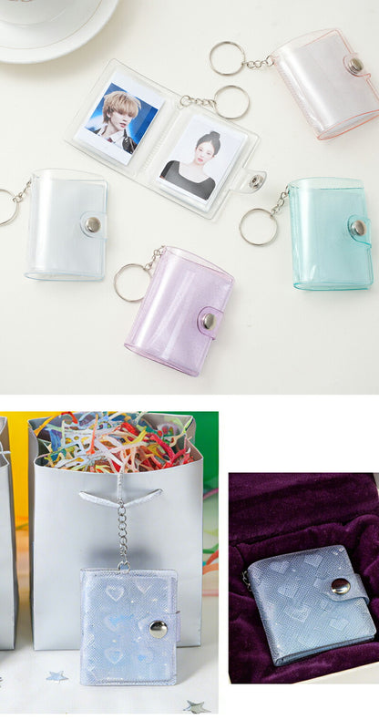 シール帳 ミニ ミニシール帳 推し活グッズ 手作り 透明 ミニアルバム ハート柄 フォトアルバム ミニフォトアルバム 記念フォトアルバム キーホルダー フォトアルバムキーホルダー 2インチ ミニアルバムキーホルダー クリアポケット キーチェーン付き 応援 ペンダント ギフト