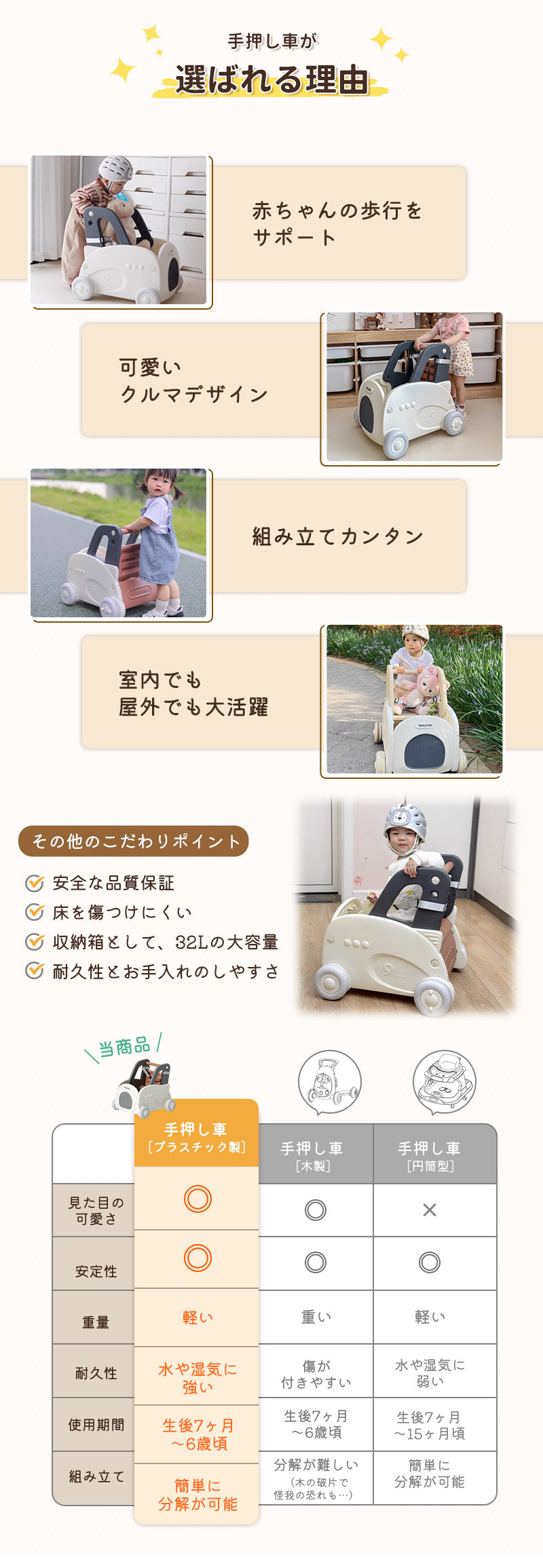 手押し車 赤ちゃん カタカタ 収納 女の子 男の子 歩行器 ベビーウォーカー 乗用玩具 ベビー 押し車 つかまり立ち 幼児 おもちゃ 知育玩具 月形 おもちゃ入れ 玩具 おしゃれ クリスマス 1歳 誕生日 プレゼント 出産祝い ギフト