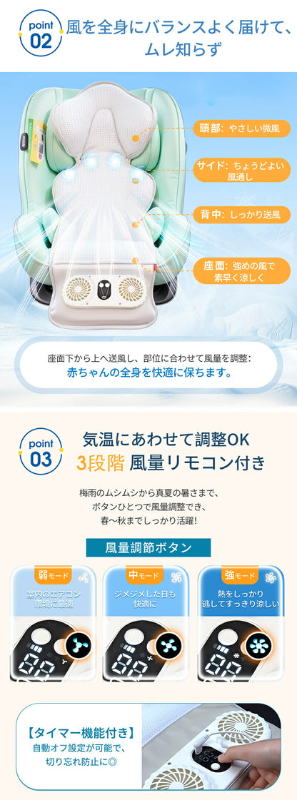 ベビーカーシート ファンシート クールシート チャイルドシート シート 冷却 冷却シート 冷感 ひんやり 保冷シート ファン付き 扇風機 送風 USB 暑さ対策 熱中症対策 洗濯可能 新生児 赤ちゃん 出産祝い