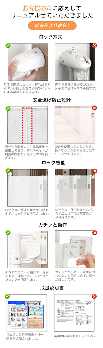ベビーゲートドア キッチン 玄関 階段上 赤ちゃん柵 階段用ベビーゲート ロール式 ベビーゲート 140cm フェンスペットゲート 階段下 柵 階段 ベビー ペットガード 保育園 取付簡単 自由調節 180cm ペットゲート 斜め 犬