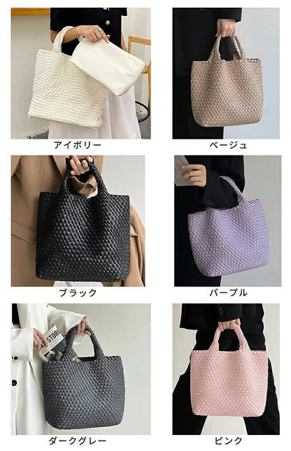 編み込みトートバッグ バッグ トートバッグ レディース PUレザー マチ広 メッシュトートバッグ メッシュトート トートバック イントレチャート 編みバッグ 編みこみ メッシュ編み ハンドメイド 春 夏