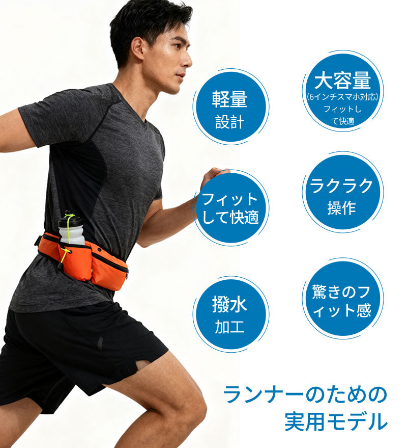 ランニングポーチ 軽量 ウエストポーチ 揺れない ランニングバッグ 防水 ジョギングポーチ 斜め掛け ボトルポーチ ペットボトル対応 ボディバッグ スマートフォン収納 メンズ レディース iPhone スポーツ ウォーキング マラソン アウトドア ランニング