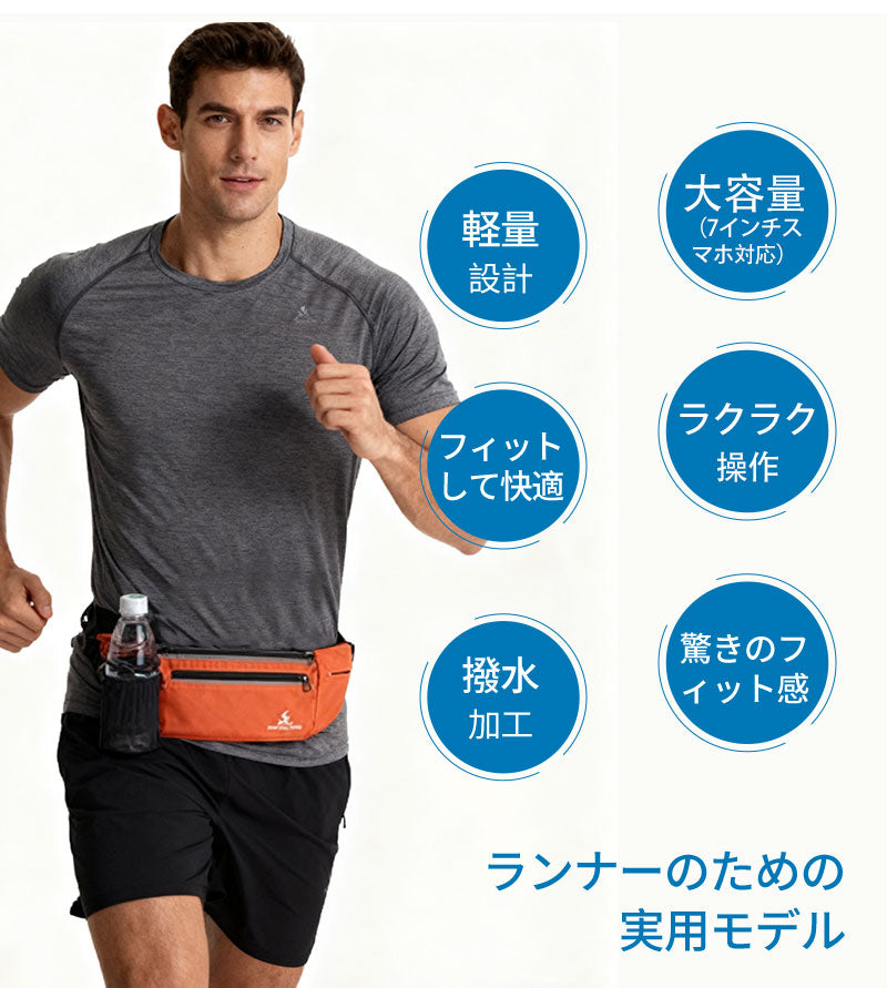 ランニングポーチ 軽量 ウエストポーチ 揺れない ジョギング マラソン 斜め掛け ボトルポーチ 給水ボトル フィットモデル スマートフォン収納 メンズ レディース iPhone リフレクター スポーツ ウエストバック アウトドア ランニングバッグ