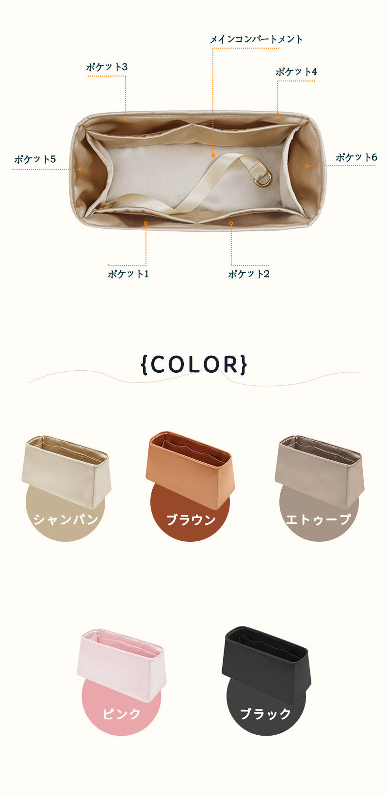 バッグインバッグ For  For Hermes Birkin 対応 高品質 絹織物 自立 軽い インナーバッグ サテン 素材 アセテートサテン レディース ツールボックス 仕切り 収納バッグ マザーズバッグ マルチポケットFor Birkin  BK 25 BK 30 BK 40 BK 45 BK 50 サイズ対応