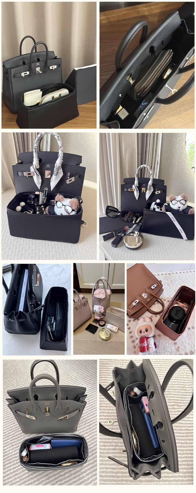 バッグインバッグ For  For Hermes Birkin 対応 高品質 絹織物 自立 軽い インナーバッグ サテン 素材 アセテートサテン レディース ツールボックス 仕切り 収納バッグ マザーズバッグ マルチポケットFor Birkin  BK 25 BK 30 BK 40 BK 45 BK 50 サイズ対応