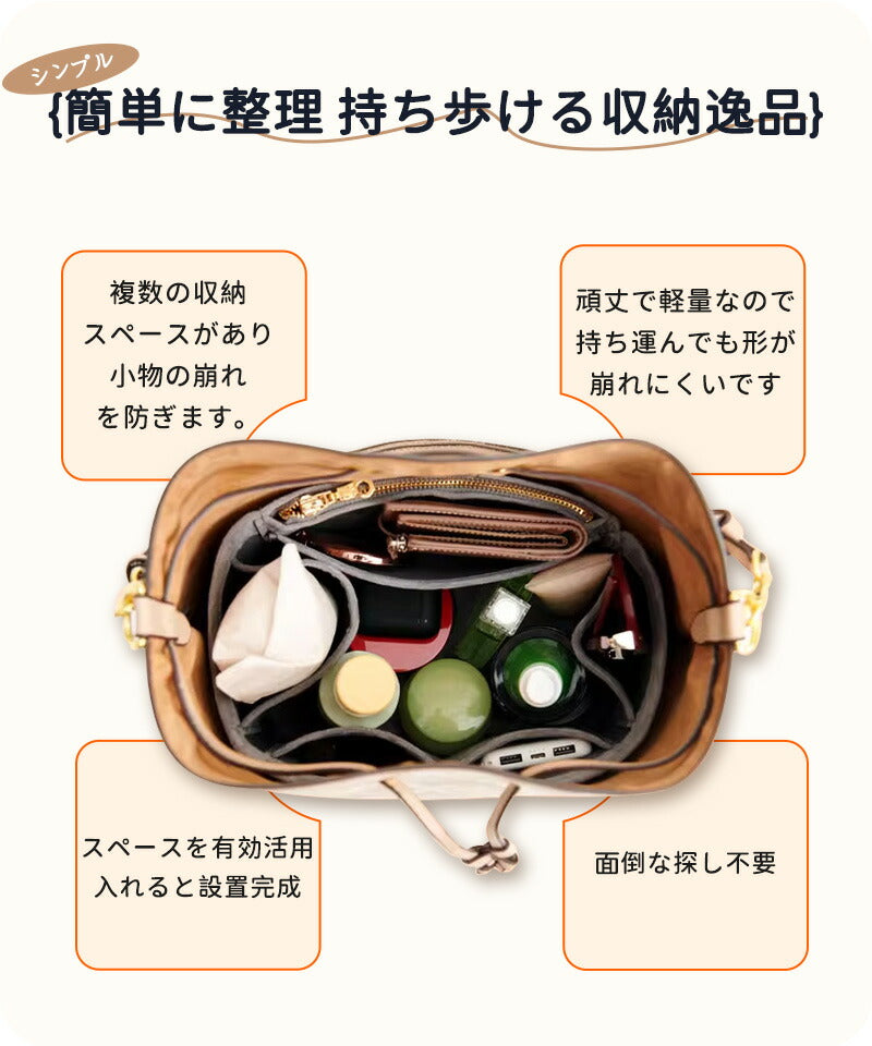 バッグインバッグ LV neonoe mm バッグインバッグ 収納力抜群 大容量 ポケット付き バッグ オーガナイザー 軽量 自立 形崩れ防止 ファスナー Babaginbag-2414
