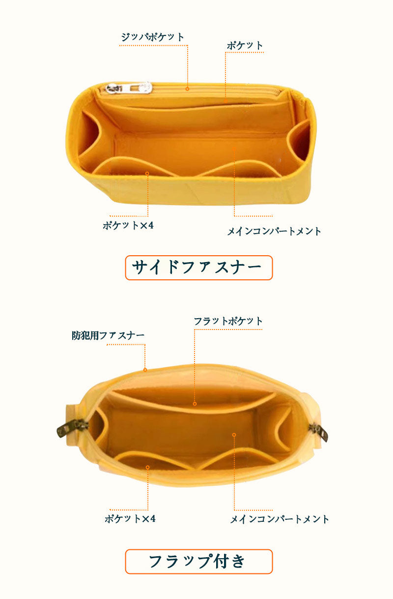 バックインバック ゴヤール goyard  ゴヤール用 インナーバッグ おしゃれ ブランド オシャレ キューブバッグ レディース バッグ オーガナイザー 小さめ 軽量 フェルト シンプル 大容量 自立 洗える 仕切り ファスナー ポケット付き