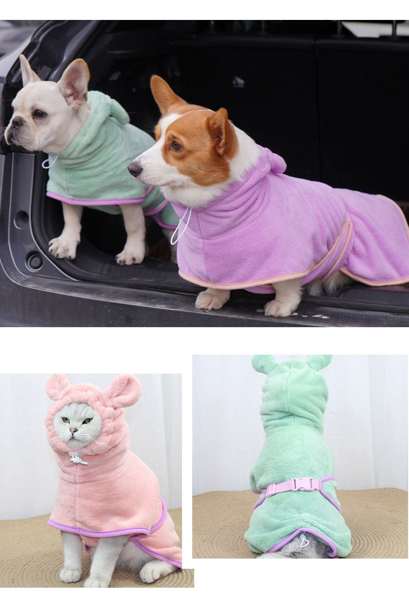 バスローブ ペット用 犬用バスタオル 超吸水 着れるバスタオル 犬 猫用 可愛い耳付き 猫用タオル 調整可能 猫 体拭き タオル お風呂上がり 水泳 速乾 体拭き用タオル 小中大型犬 柔らかい ふわふわ 暖かい XS S M L XL 5色