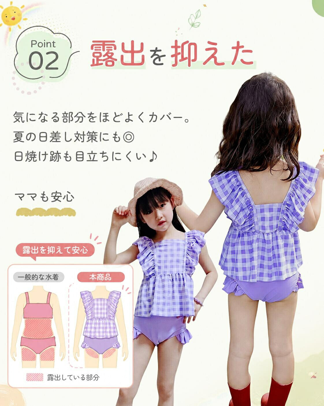 セパレート水着 女の子 3点セット キャップ付き えらべるデザイン ボリュームフリル UVカット キッズ ガールズ 子供服 タンキニ ショートパンツ 90 100 110 120 130 140 小学生 低学年 高学年 プール 海 海水浴 水泳 アウトドア プールグッズ ガーリー 春夏