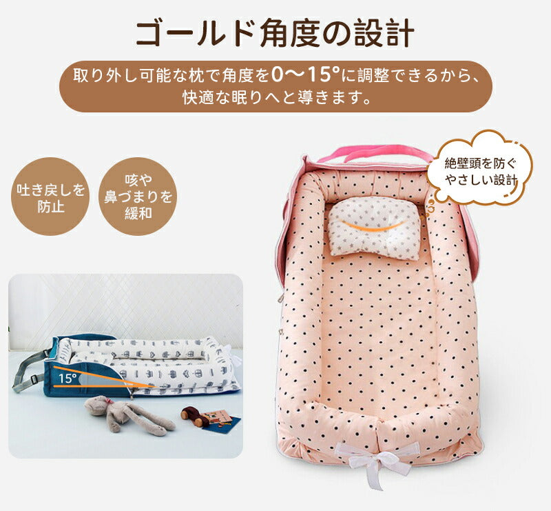 ベッドインベッド 折りたたみ式 ベビーベッド 寝返り防止 ベッドイン 折りたたみ 添い寝 クッション 新生児 赤ちゃん 乳幼児 ベビー 洗濯可能 持ち運び 転落bedinbed-002