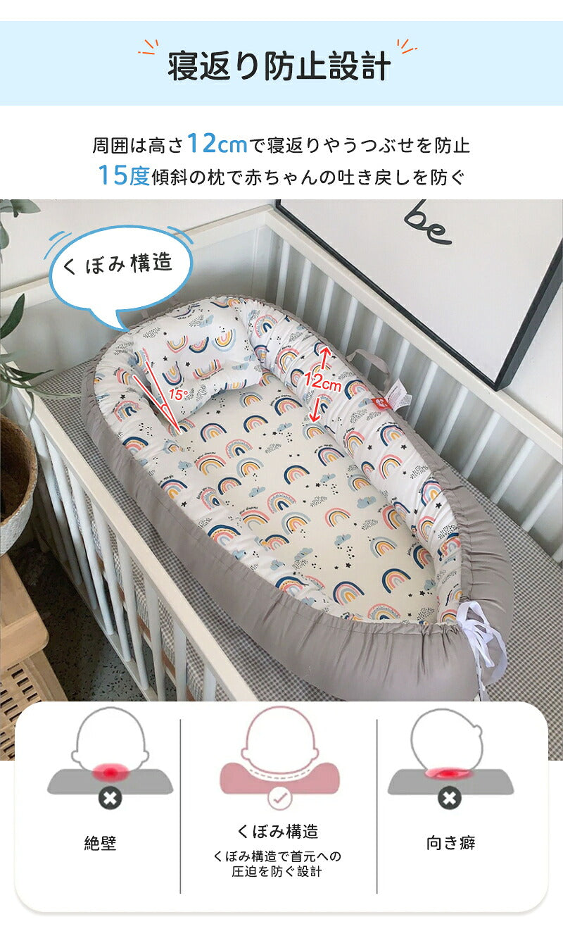 ベビーベッド 赤ちゃん ベッドインベッド ベビー コンパクト 転落防止 新生児 持ち運び 添い寝 軽量 洗濯可能 寝返り防止 布団 ベッドイン 寝返り防止クッション 添い寝 ベッド 長く使える 出産祝い ギフト 女の子 男の子 可愛い