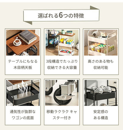 キッチンワゴン 天板 ワゴン スチール 3段 収納ラック 大容量 ハンドル 収納 キャスター付き マルチワゴン ラック バスケット トローリー キッチンストッカー おしゃれ 作業台 レンジ台 スチールラック天板付き ベビーワゴン 取っ手付き 収納アイテム スリム キッチン収納