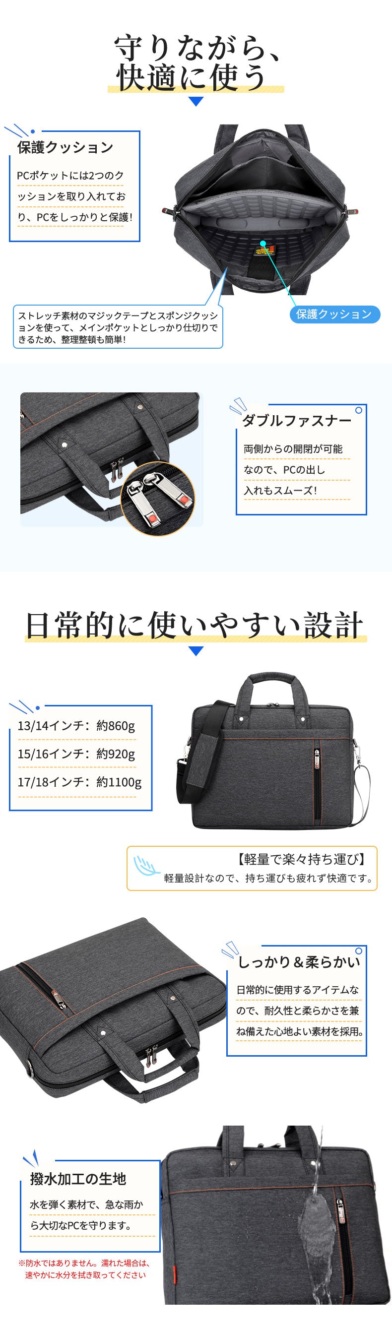 パソコンバッグ ノートパソコンバッグ PCバッグ PCケース パソコンケース PC収納 ビジネスバッグ ショルダーバッグ 手提げ 肩掛け レディース メンズ 軽量 軽い 大容量 撥水 保護 おしゃれ 出張 持ち運び カバン バッグ 2WAY