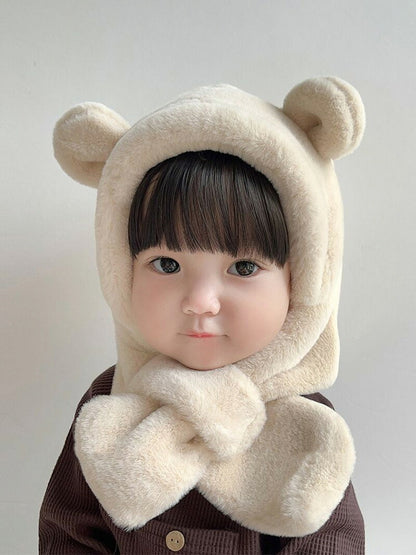帽子 マフラー キッズ 一体 ベビー イヤーマフ フード 付き 冬 防寒 フードウォーマー 子供 耳付き 男の子 女の子 一体型 くま くま耳 ファー もこもこ 可愛い 保育園 クリスマス おしゃれ キャラクター プレゼント ギフト
