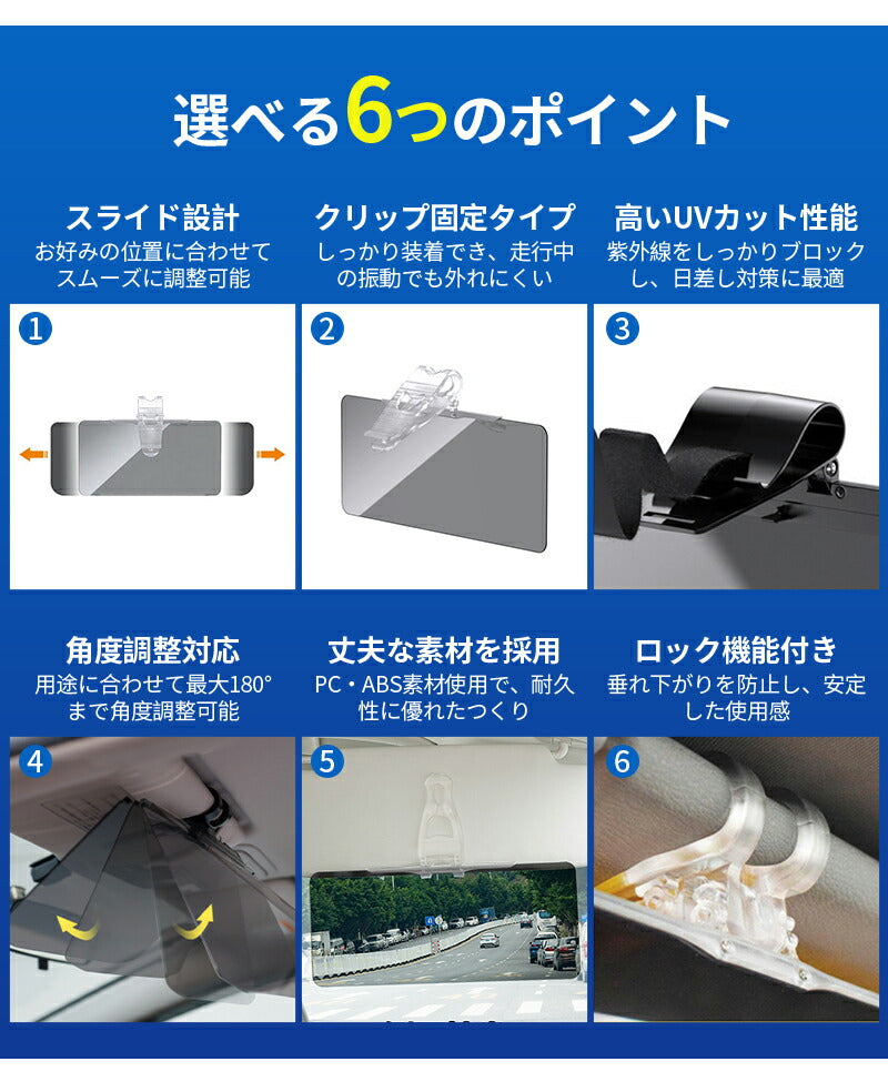 サンシェード バイザー サンバイザー 車 遮光 断熱 S/M/L 車用カバー 自動車用品 UVカット UVバイザー 逆光 紫外線対策 サングラス不要 車載用 カー 日よけ 車 スライド式 シェード 太陽 軽自動車 中型車 大型車クリップ式 垂れない 挟む カーサンバイザー ワイドバイザー