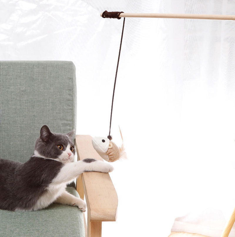 猫おもちゃ 猫用おもちゃ 猫のおもちゃ キャットトイ   棒付きおもちゃ 猫じゃらし  いえねこ イエネコ キャンディロッド 全年齢 木製 鼠 鳥 ボール 魚cattoy-001