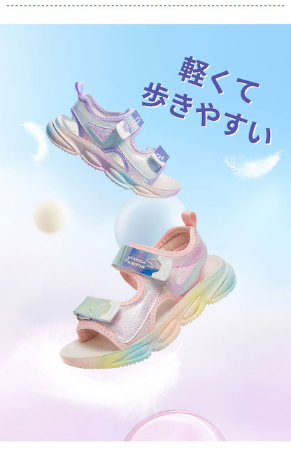 【可愛らしいグラデカラー】サンダル  キッズ スポーツサンダル 女の子 ガールズ 韓国風 キッズ ジュニア 子供 子ども 子ども靴 スポサン 軽量 かわいい おしゃれ トレンド グラデーション グリッター アウトドア 海 プール 夏