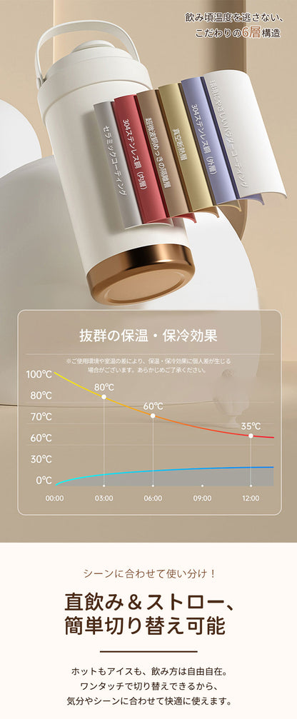 タンブラー セラミック タンブラー500ML 二重構造 保温携帯コーヒーカップ コーヒー おしゃれ 溢れにくい 魔法瓶 保冷 耐熱 蓋付き 直接ドリップ ブラック 3Way 真空断熱トラベルカップ 軽量 持ち運び